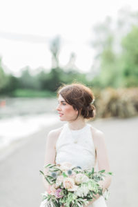 a bride standing outside of Wylam brewery